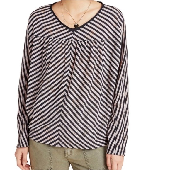 Anthropologie Pilar Black Striped Burnout Long Sleeve Top - Picture 1 of 12
